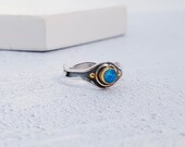 Sterling Silver Blue Opal Ring for Women or Men Organic Gemstone Ring Oxidised Finish