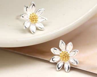 Sterling Silver Large Daisy Flower Stud Earrings