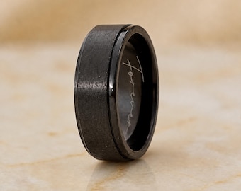 Personalised Wide Spinner Ring in Black Stainless Steel