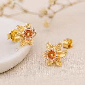 Daffodil Stud Earrings • March Birth Flower • Sterling Silver with Gold & Rose Gold • Gift for Her • Spring Jewellery •