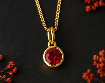 Personalised Gold Plated Sterling Silver July Ruby Birthstone Necklace