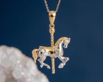 Personalised Carousel Horse Pendant Necklace in Sterling Silver and Gold