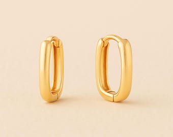 Gold Plated Sterling Silver Rectangle Hoop Earrings