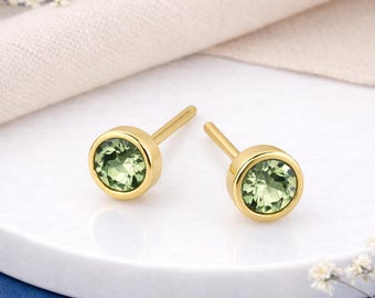 Gold Plated Sterling Silver August Peridot Birthstone Stud Earrings – 7mm