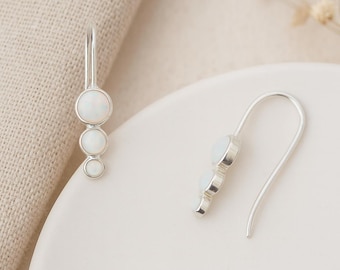 White Opal Trio Earrings • Sterling Silver Drop Earrings • October Birthstone Gift • Dainty Opal Jewellery • Minimalist Gift for Her •
