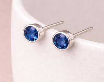 Sterling Silver September Sapphire Birthstone Stud Earrings – 7mm