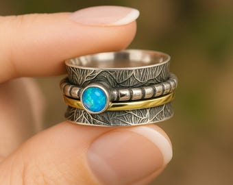 Personalised Sterling Silver Tropical Opal Spinner Ring