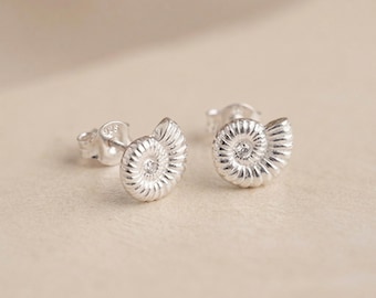 Personalised Ammonite Fossil Stud Earrings In Sterling Silver