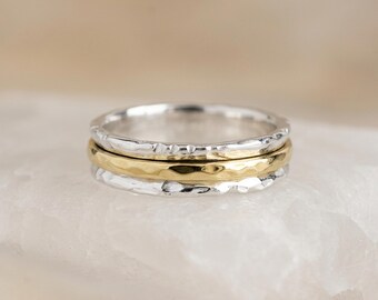 Personalised Organic Spinner Ring in Molten Sterling Silver and Brass