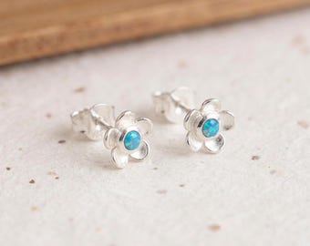 Opal Forget-Me-Not Stud Earrings in Sterling Silver