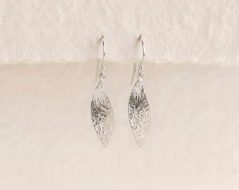 Leaf Drop Earrings in Hammered Sterling Silver