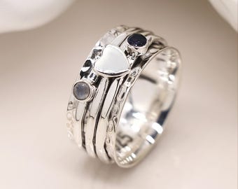 Personalised Sterling Silver Moonstone Love Spinner Ring