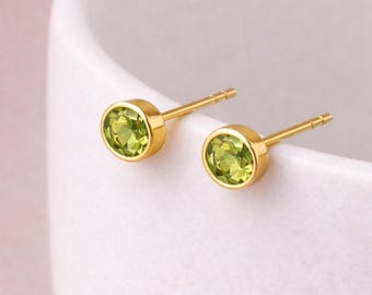 Gold Plated Sterling Silver August Peridot Birthstone Stud Earrings – 7mm