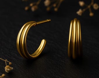 Gold Plated Sterling Silver Graduated Hoop Earrings