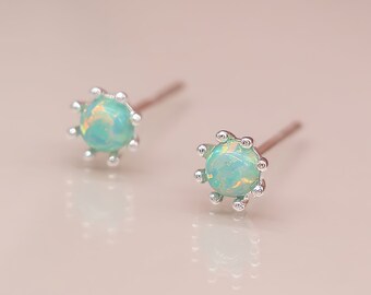 Tiny Sterling Silver Green Opal Stud Earrings