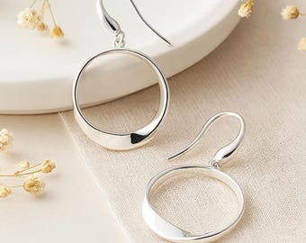 Molten Sterling Silver Twisted Hoop Drop Earrings