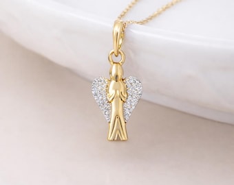 Personalised Solid 9ct Gold Guardian Angel Pendant Necklace