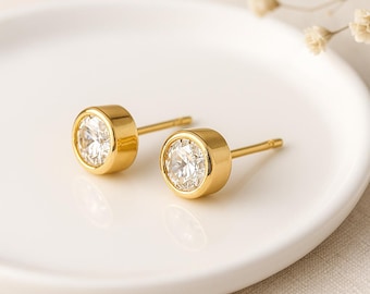 Gold-Plated Sterling Silver CZ Stud Earrings: April Birthstone Jewelry