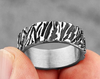 Personalised Stainless Steel Gunmetal Silver Viking Volcano Ring