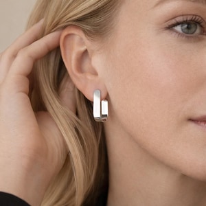 Chunky Sterling Silver Open Rectangle Hoop Earrings – 20mm