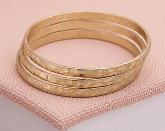 Gold Plated Hammered Triple Bangle Set
