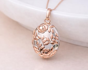 Personalised Rose Gold Plated Sterling Silver Queen Of Flowers Locket Necklace With Photos