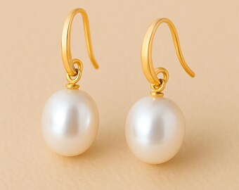Gold Plated Sterling Silver Freshwater Pearl Drop Earrings