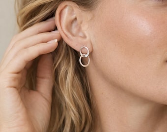 Sterling Silver Linked Hammered Hoop Stud Earrings