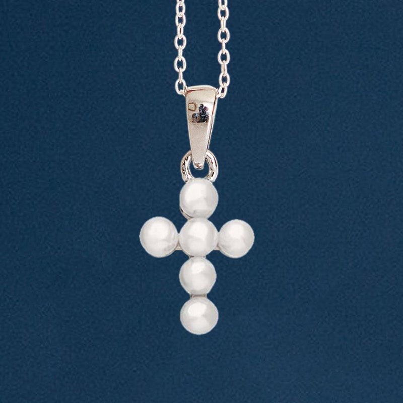 Petite Pearl Cross Necklace 18K Gold main image 0