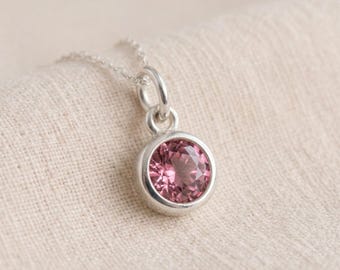 Tiny Personalised October Tourmaline Birthstone Pendant Necklace In Sterling Silver