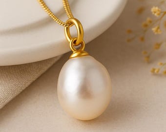 Personalised Gold Plated Sterling Silver White Pearl Drop Necklace