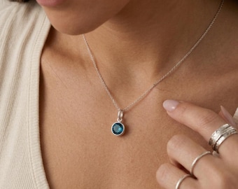 Tiny Personalised December Topaz Birthstone Pendant Necklace In Sterling Silver