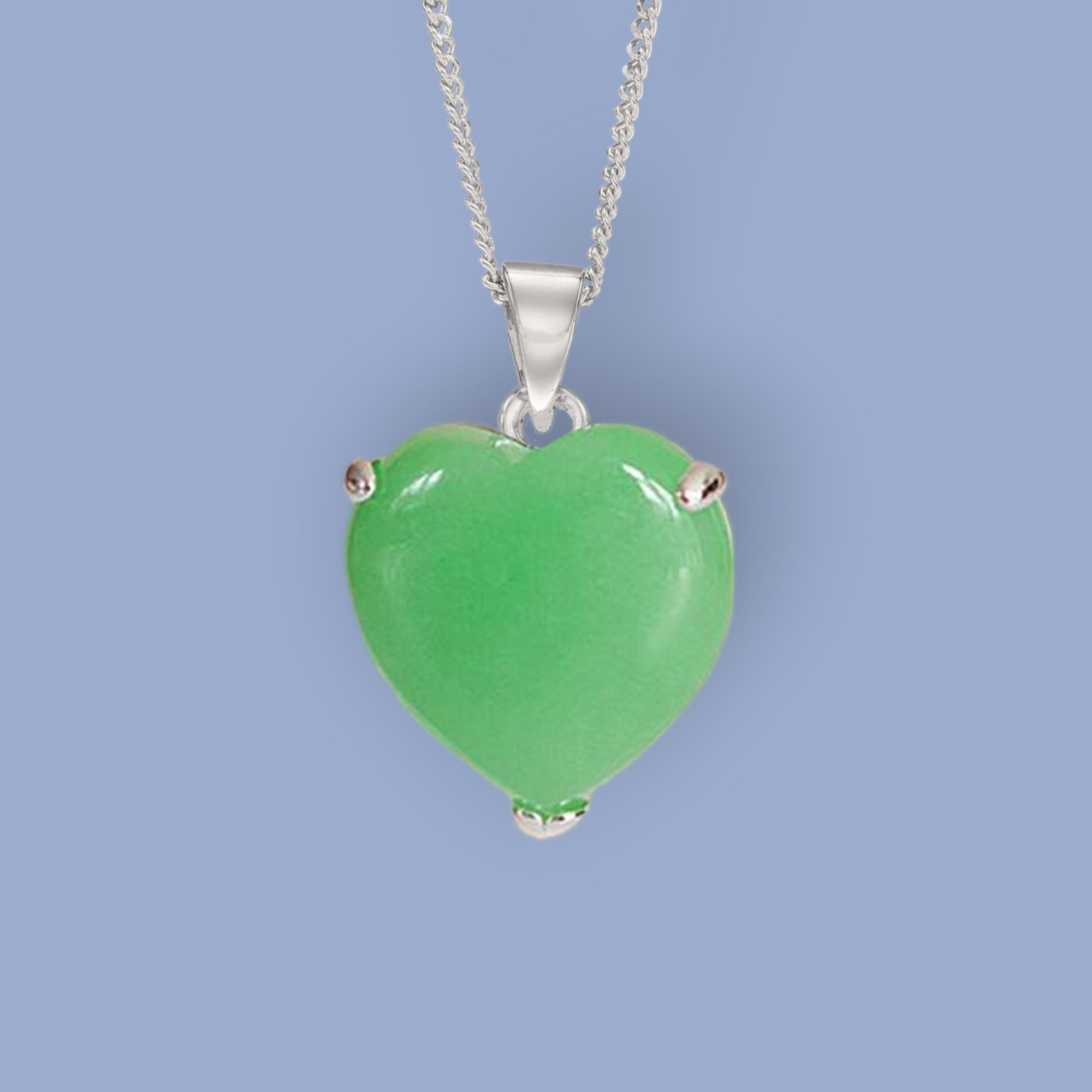Sterling Silver Green Jade Heart Pendant Sterling Silver Green Jade Heart Pendant