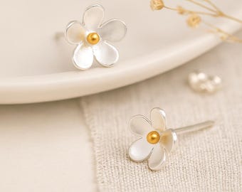 Sterling Silver Forget Me Not Flower Stud Earrings
