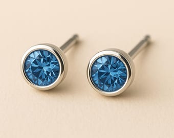 Sterling Silver March Aquamarine Birthstone Stud Earrings