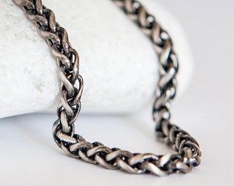 4.5mm Oxidised Sterling Silver Spiga Wheat Chain Necklace - 20in, 22in, 24in