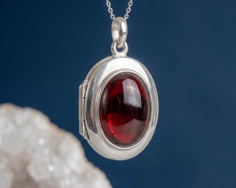 Personalised Garnet Photo Locket Necklace In Sterling Silver