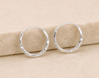 Sleeper Hoop Earrings in Hammered Sterling Silver
