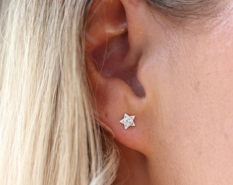 Tiny Sterling Silver Twinkling Star Stud Earrings