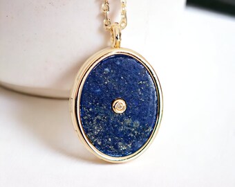 Personalised 18ct Gold Plated Lapis Lazuli Locket