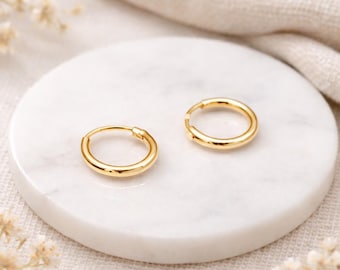 Mini Gold Plated Sterling Silver Huggie Sleeper Hoop Earrings – 10mm