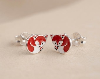 Personalised Fox Stud Earrings in Sterling Silver