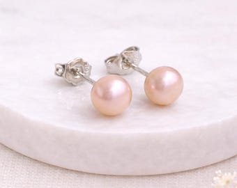 Sterling Silver Pink Freshwater Pearl Stud Earrings – 5mm