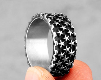 Personalised Stainless Steel Black Viking Starry Night Ring
