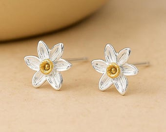 Sterling Silver Daffodil Stud Earrings
