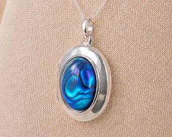 Personalised Sterling Silver Paua Shell Gemstone Photo Locket Necklace