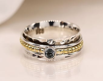 Personalised Sterling Silver Blue Topaz Spinning Ring