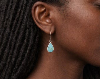 Sterling Silver Turquoise Drop Earrings – 14mm X 9mm