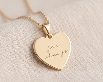Personalised Heart Disc Pendant Necklace In Solid 9ct Gold