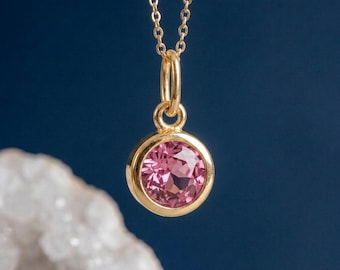 Tiny Personalised October Tourmaline Birthstone Pendant Necklace In Gold Plated Sterling Silver